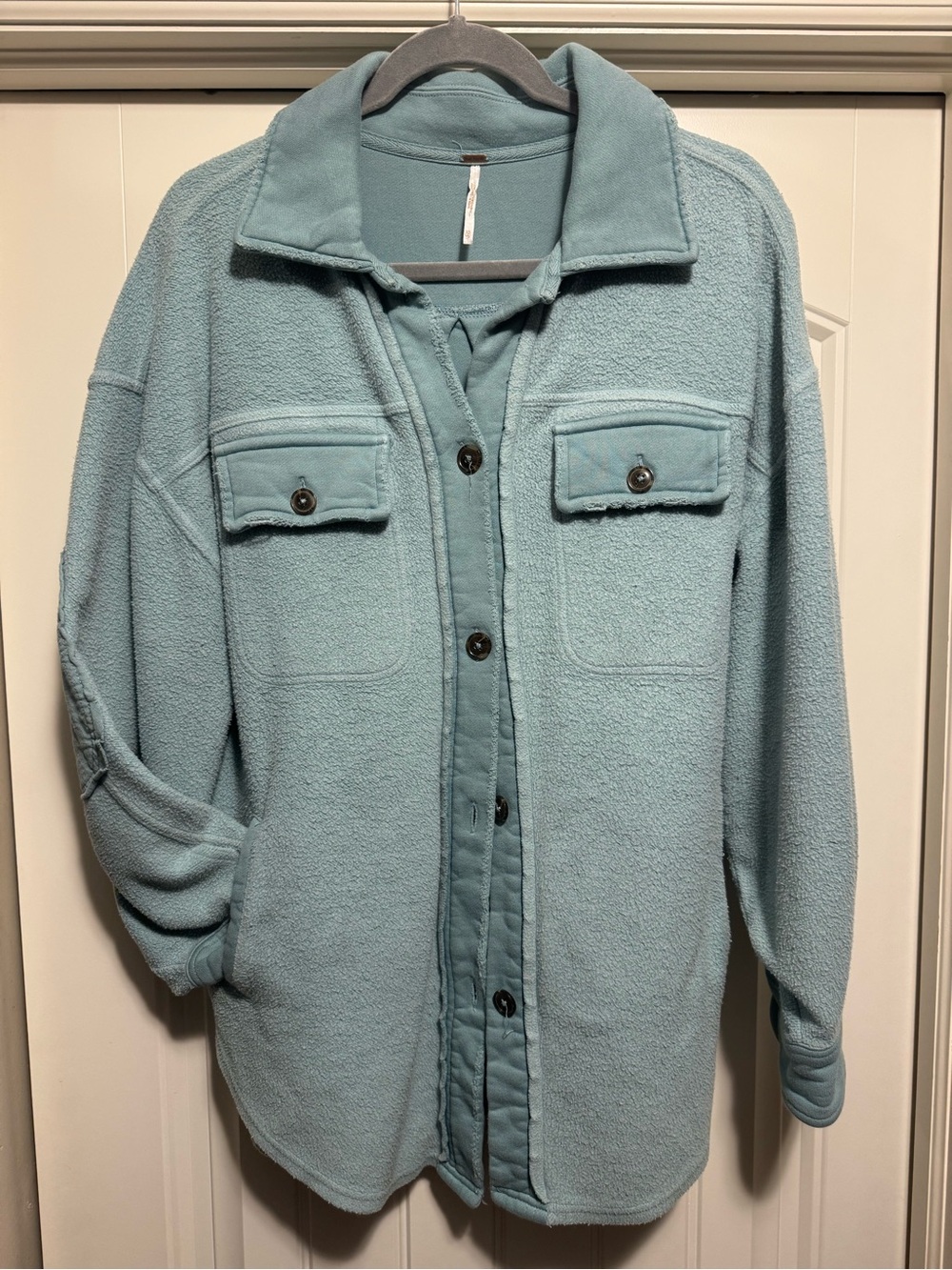 Free People Teal Blue Fleece Shacket oversized